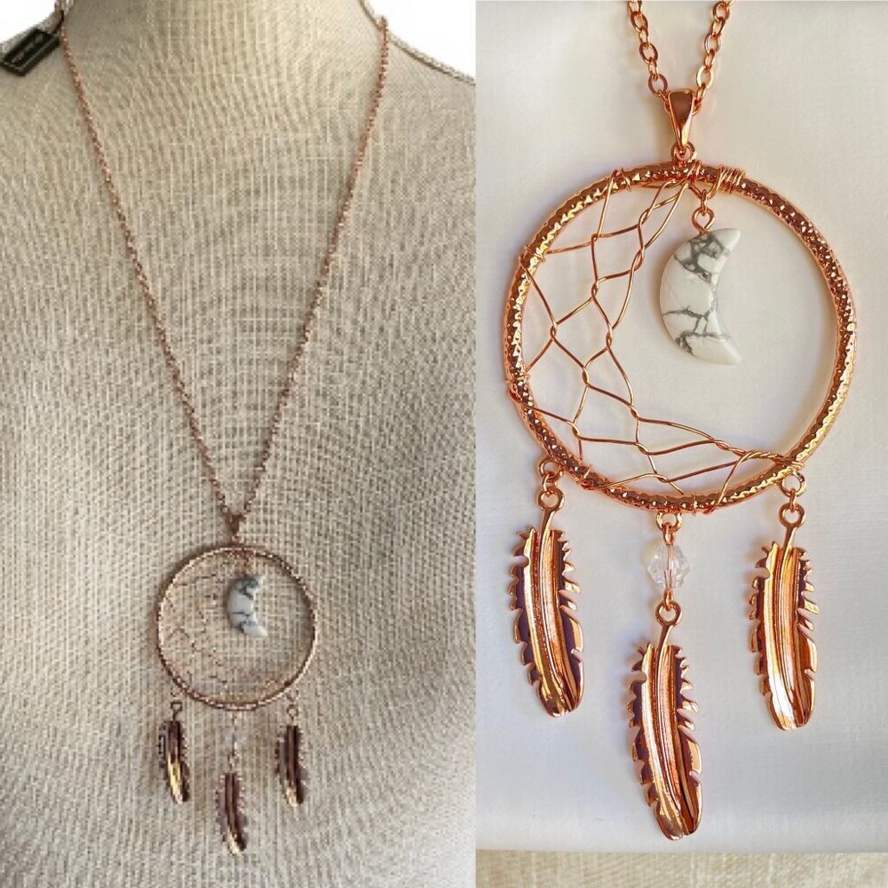 FAC Sleep Soundly Dream Catcher Necklace Rose Gold Tone